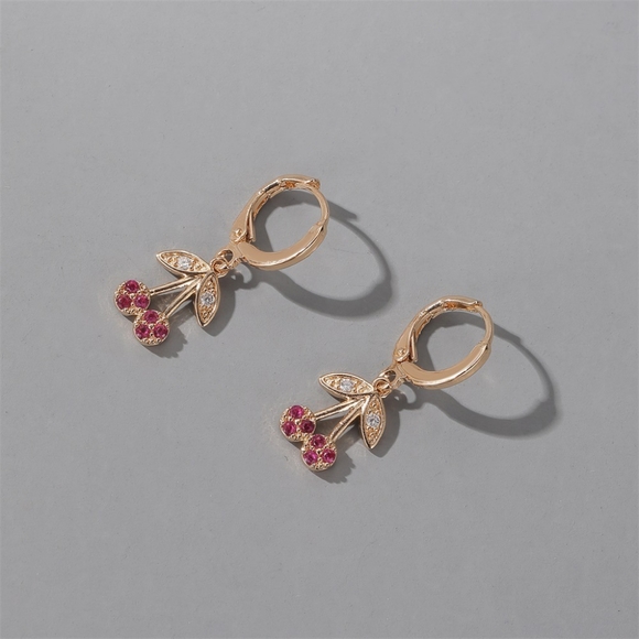 Gold Cherry Rhinestone Earrings - Picture 9 of 12